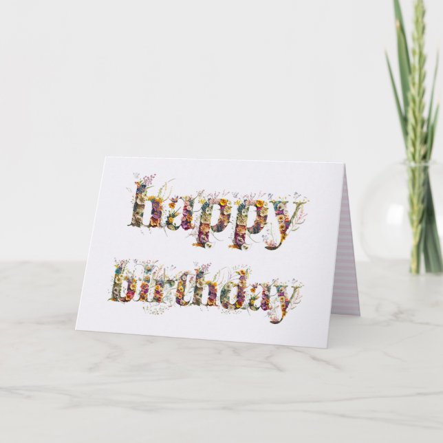 Carte Joyeux design de texte d'anniversaire des fleurs s (Devant)