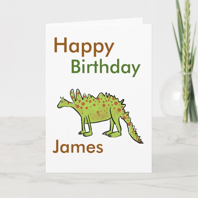 Carte Joyeux dessin d'anniversaire vert dinosaure garçon (Devant)