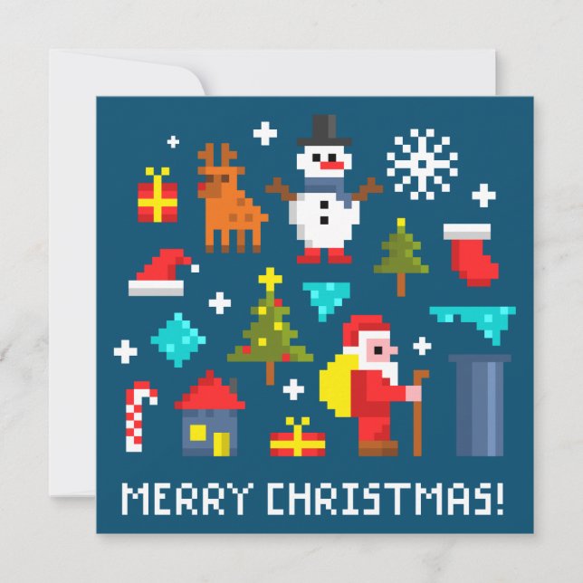 Carte Joyeux dessins en pixels de Noël (Devant)