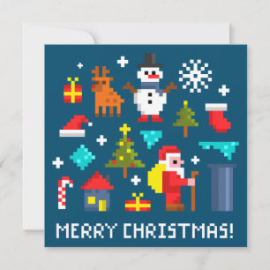 Carte Joyeux dessins en pixels de Noël
