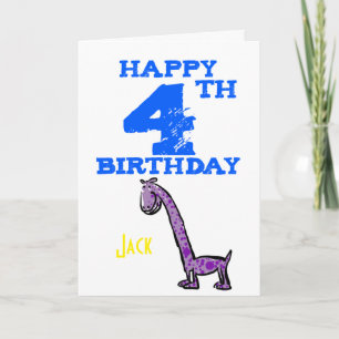 Carte Joyeux dinosaure de dessin animé de 4 ans - garçon