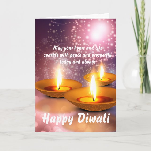 Carte Joyeux Diwali Lampes à huile sur feux d'artifice (Devant)