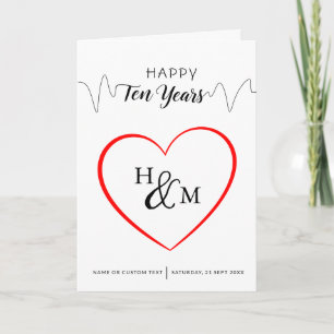 Carte Joyeux Dix Ans Élégant Monogramme Anniversaire du 