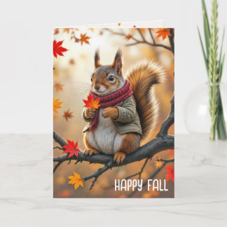 Carte Joyeux écureuil d'automne tenant une feuille d'éra