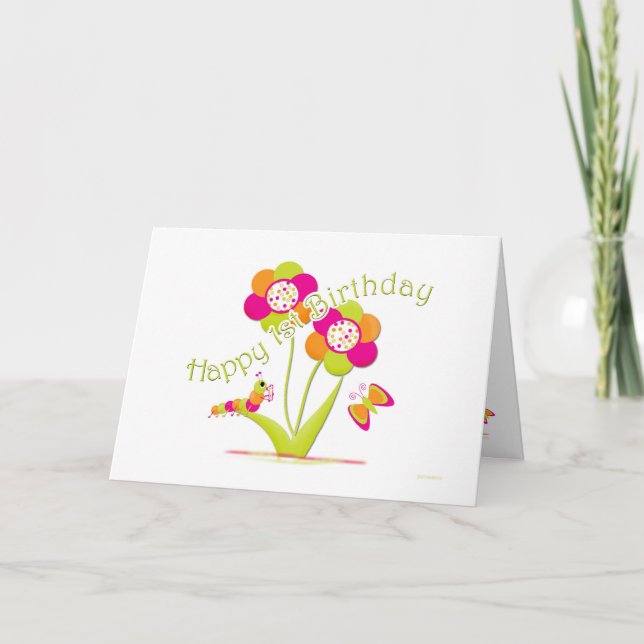 Carte Joyeux ęr anniversaire Caterpiller - papillon (Devant)