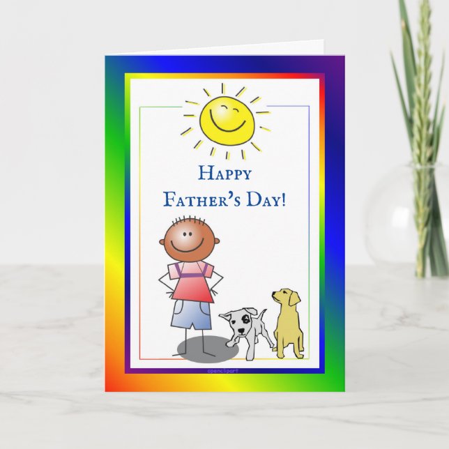 Carte Joyeux Fête des pères Garçon Et Chien (Devant)