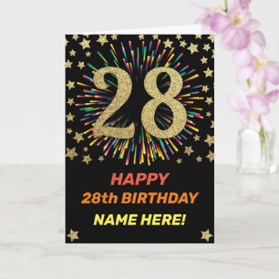 Carte Joyeux feu d'artifice Black & Gold 28th Birthday R