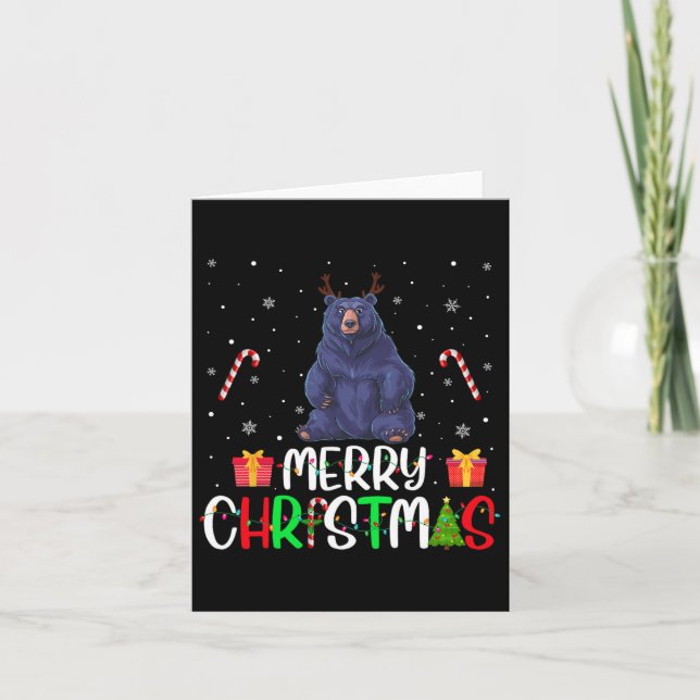 Carte Joyeux feux de Noël Ours Reindeer Casquette Xmas P (Devant)