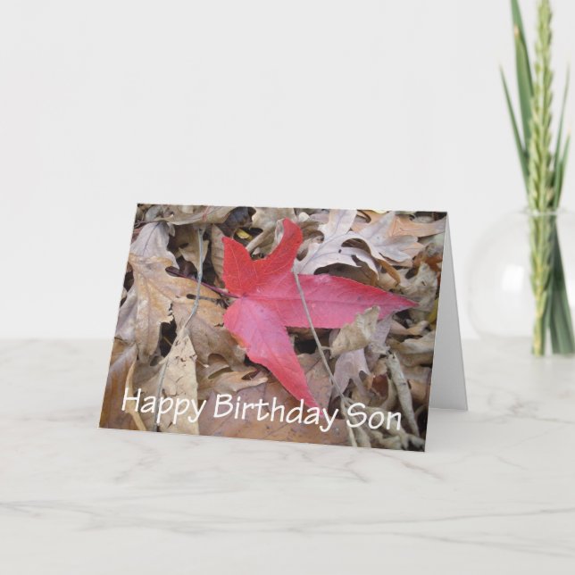 Carte Joyeux Fils d'anniversaire - Feuille rouge (Devant)
