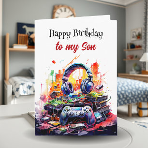 Carte Joyeux Fils d'anniversaire   Thème du jeu vidéo