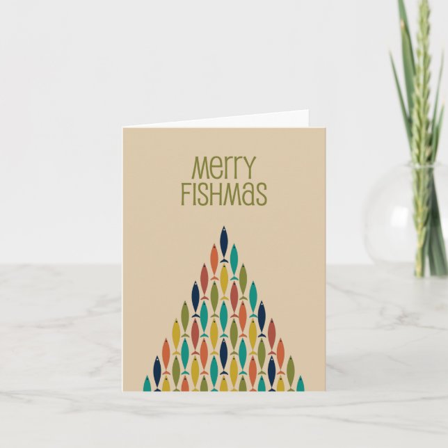 Carte Joyeux Fish Noël Drôle de Poisson de Noël de style (Devant)