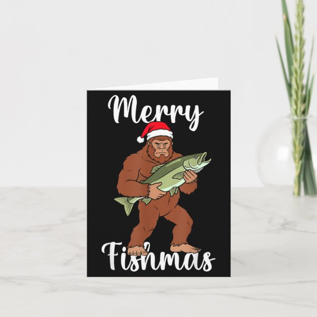 Carte Joyeux Fishmas Bigfoot Pêche Drôle Sasquatch Père  (Devant)