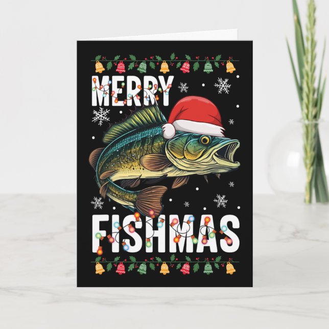 Carte Joyeux Fishmas Drôle de pêche de Noël Pyjama Fishe (Devant)