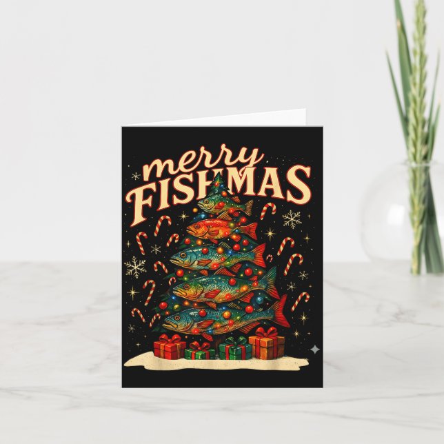 Carte Joyeux Fishmas drôle de pêche design de Noël  (Devant)