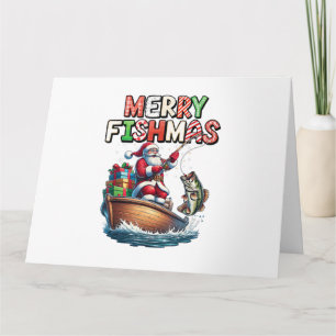 Carte Joyeux Fishmas Santa Amoureux de la Pêche Drôle de