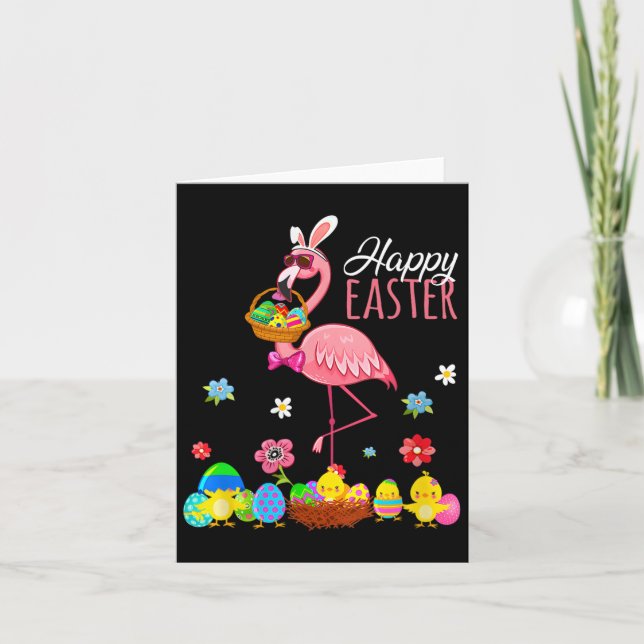 Carte Joyeux Flamant rose de Pâques avec Oeufs de Pâques (Devant)