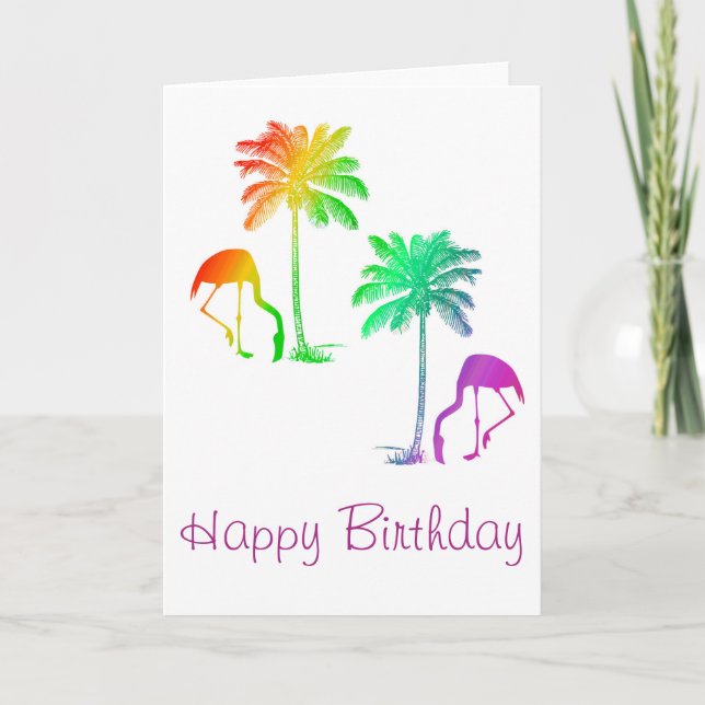 Carte Joyeux Flamants roses d'anniversaire Palm Trees Ar (Devant)