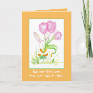Carte Joyeux Fleurs de Tulipe de lapin de Pâques
