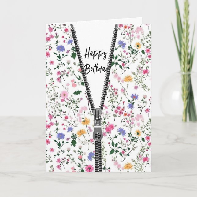 Carte Joyeux Fleurs sauvages d'anniversaire avec Zipper (Devant)