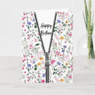 Carte Joyeux Fleurs sauvages d'anniversaire avec Zipper
