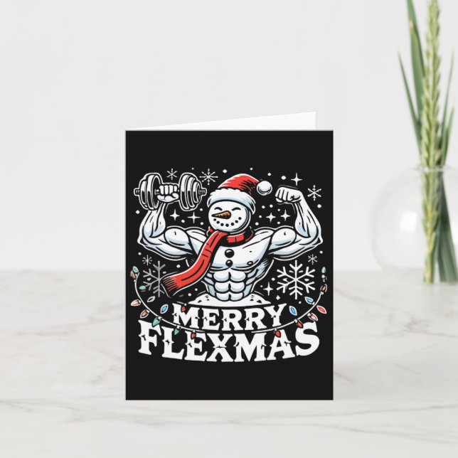 Carte Joyeux Flexmas - Snowman Flexer Corps de gym de No (Devant)