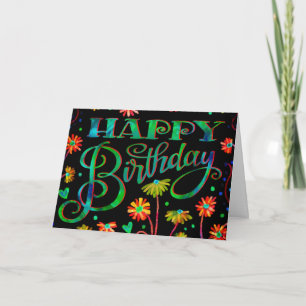 Carte Joyeux Floral Noir Joyeux Anniversaire tendance