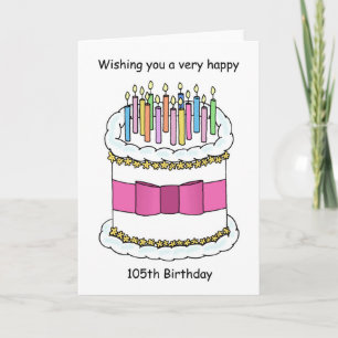 Carte Joyeux gâteau 105e anniversaire et bougies lumineu