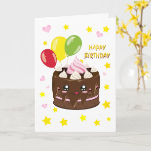 Carte Joyeux gâteau au chocolat d'anniversaire, kawaii