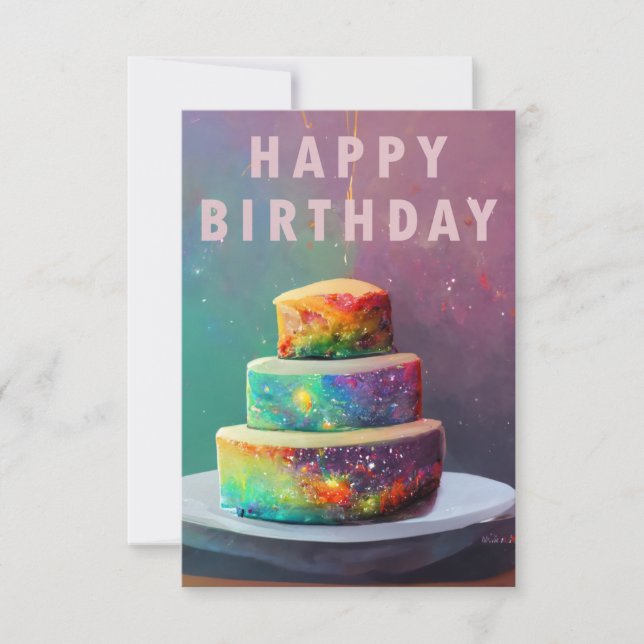 Carte Joyeux gâteau Confetti Space Anniversaire (Devant)