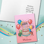 Carte Joyeux gâteau d'anniversaire et ballons sur Ombre<br><div class="desc">Une carte amusante et joyeuse illustrée avec gâteau d'anniversaire et ballons colorés sur un arrière - plan Ombre Rose. Vous pouvez changer le nom pour le rendre spécial pour la personne d'anniversaire ou laisser vide (aucun nom) pour en faire une carte générique. Vous pouvez également changer le message d'anniversaire à...</div>