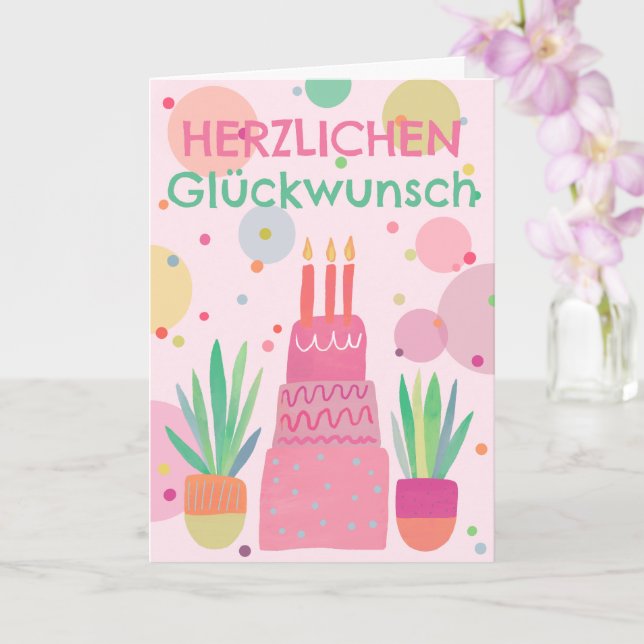 Carte Joyeux gâteau d'anniversaire mignon rose coloré (Orchidée)