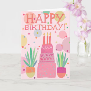 Carte Joyeux gâteau d'anniversaire rose mignon