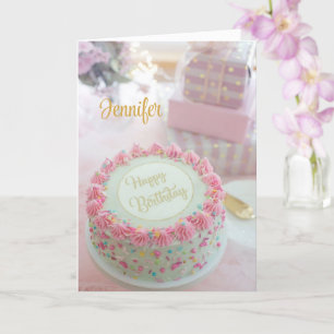 Carte Joyeux gâteau rose Anniversaire Personnalisez la c