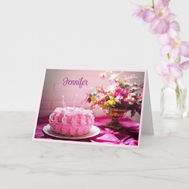 Carte Joyeux gâteau rose Anniversaire Personnalisez la c (Orchidée)