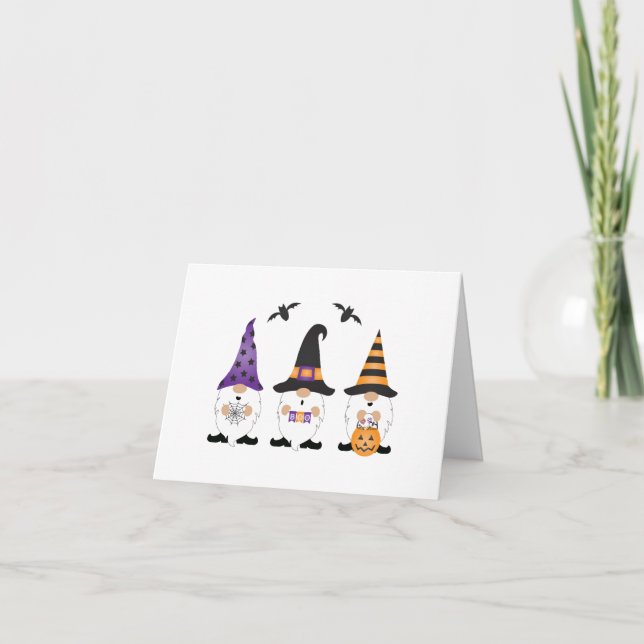 Carte Joyeux Gnomes d'Halloween violet orange (Devant)