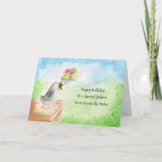 Carte Joyeux Godson Anniversaire Sur Miles, Oiseau, Fleu