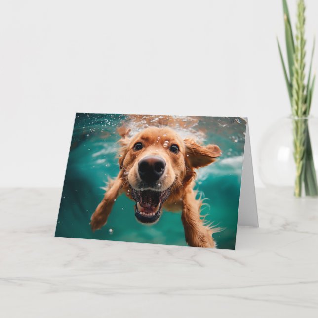 Carte Joyeux Golden Retriever nager sous l'eau (Devant)