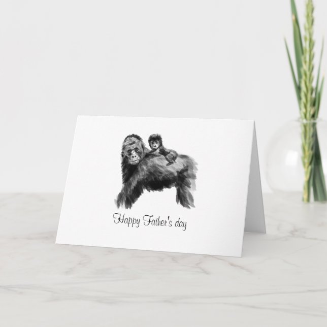 Carte Joyeux gorille de Fête des pères avec bébé (Devant)