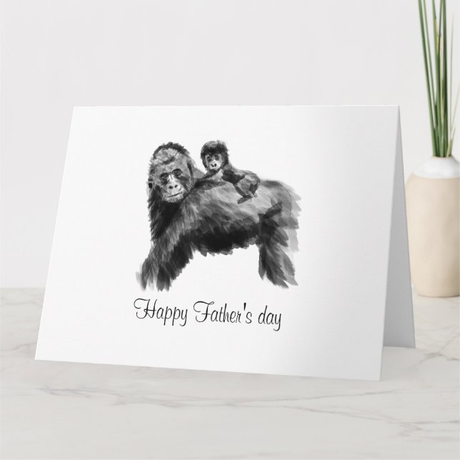 Carte Joyeux gorille de Fête des pères avec bébé (Devant)