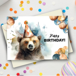 Carte Joyeux Grizzly Oear Wild Animal Portrait Anniversa