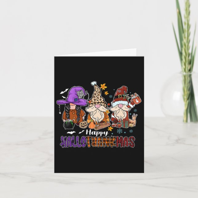 Carte Joyeux Hallothankmas Gnomeis Halloween Thanksgivin (Devant)