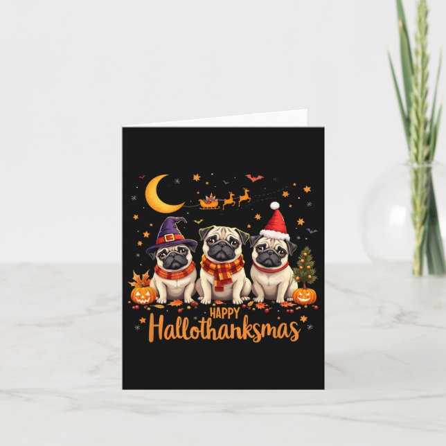 Carte Joyeux Hallothanksmas Carlin Chiens Halloween Than (Devant)