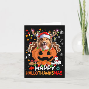 Carte Joyeux Hallothanksmas Chien de berger des Shetland