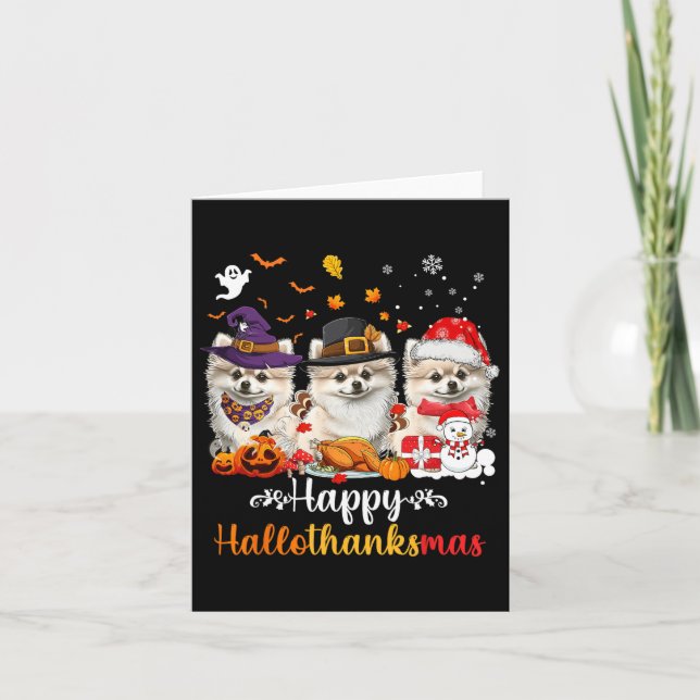 Carte Joyeux Hallothanksmas Chien Poméranien Halloween C (Devant)