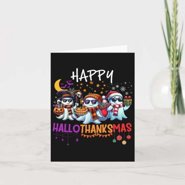 Carte Joyeux Hallothanksmas Fantôme Halloween Thanksgivi (Devant)