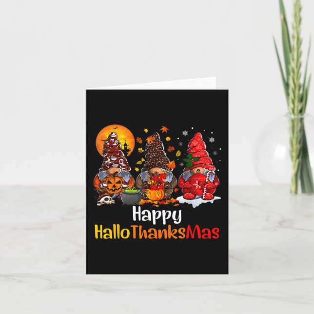 Carte Joyeux Hallothanksmas Gnomes Halloween Thanksgivin (Devant)