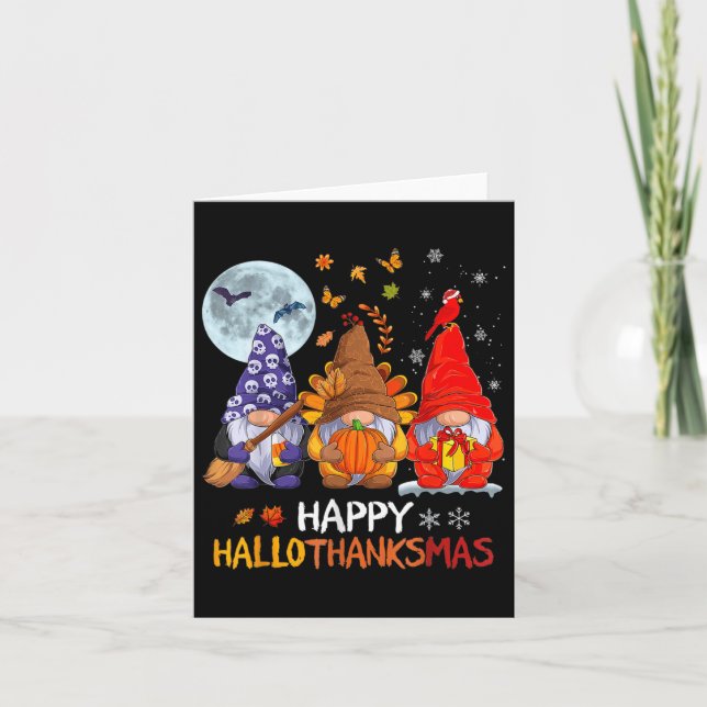 Carte Joyeux Hallothanksmas Gnomes Halloween Thanksgivin (Devant)