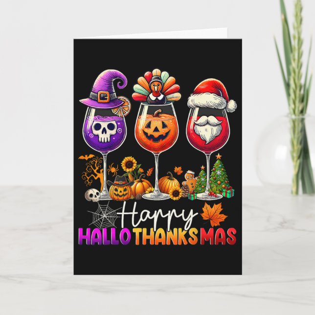 Carte Joyeux Hallothanksmas Halloween Thanksgiving Noël (Devant)