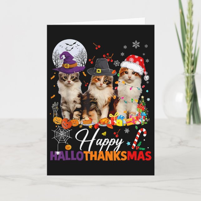 Carte Joyeux Hallothanksmas Mignons Chats Halloween Than (Devant)
