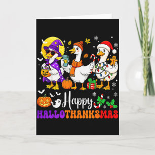 Carte Joyeux Hallothanksmas Père Noël Oie Sorcière Océan